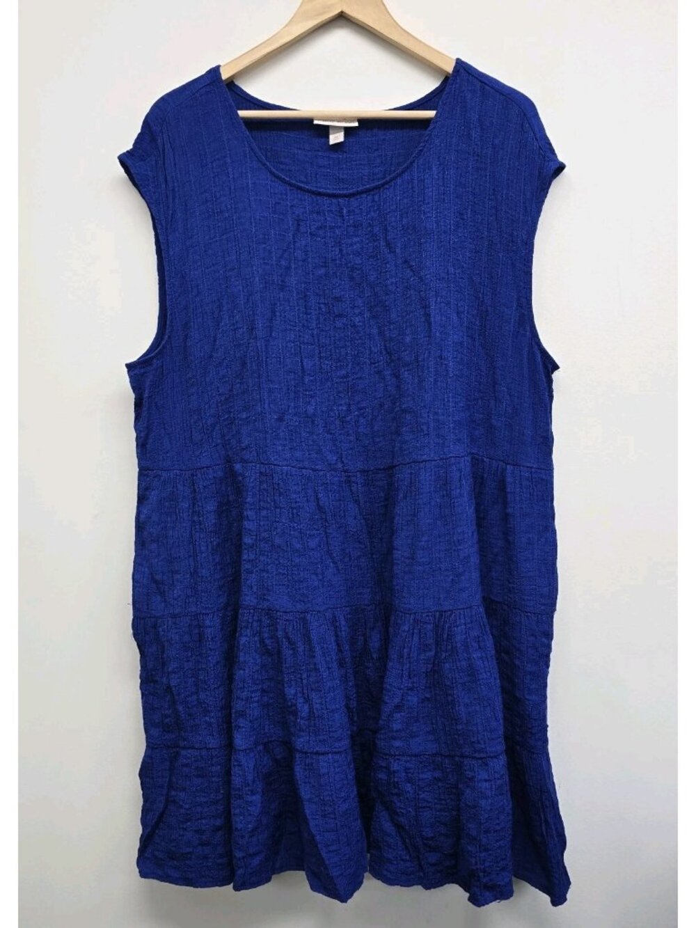 Knox Rose Slleveless Tiered Mini Dress Womens XXL Blue Crinkle Texture Pockets